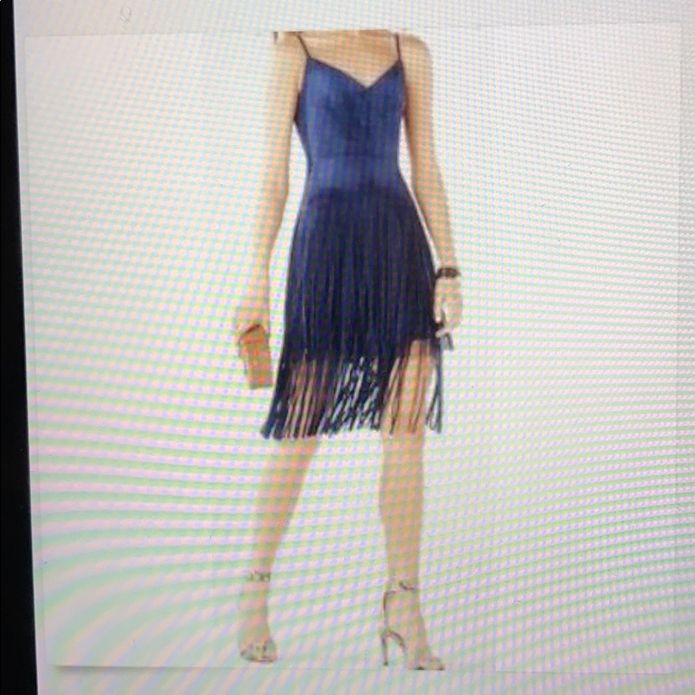 BCBGMAXAZRIA blue dress with fringe detail. size 4